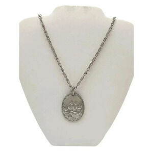 Hand Engraved Pewter Bicentennial Ship Nautical Necklace Vintage